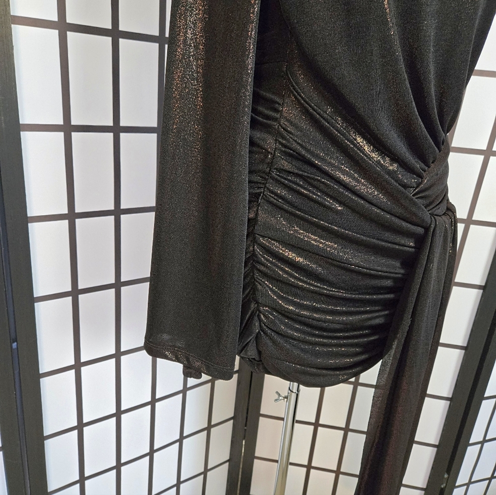 Zara Black One-Shoulder Ruched Mini Dress - Picture 9 of 13
